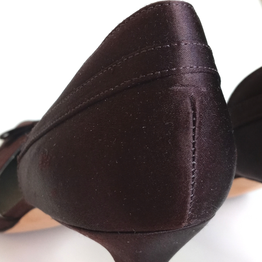 Ann Taylor Elegant Satin Brown Women's Kitten 3” Heels With Bow 8 - Picture 5 of 12